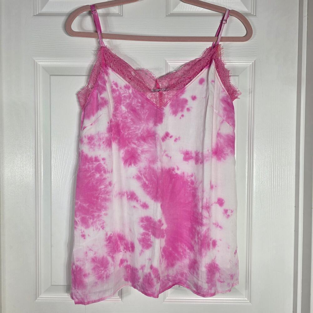 White Birch Pink & White Tie-Dye V-Neck Cami Tank Size S